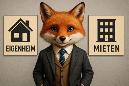 Der Kapitalfuchs erklärt vor einer Wand stehend das Thema Eigenheim oder Miete