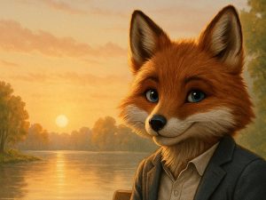 Der Kapitalfuchs erklärt im Sonnenuntergang das Thema Gesellschaftlicher Wandel, Verantwortung
